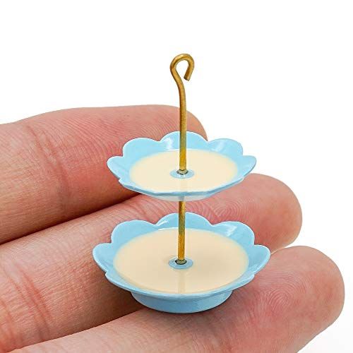  Odoria 1:12 Miniature 2-Tier Dessert Cake Stand Dollhouse Decoration Accessories, Blue