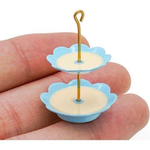  Odoria 1:12 Miniature 2-Tier Dessert Cake Stand Dollhouse Decoration Accessories, Blue