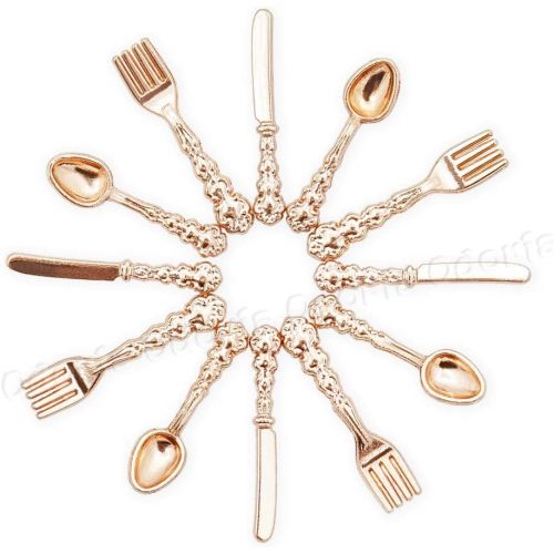  Odoria 1:12 Miniature Spoon Fork Knife 12Pcs Silverware Tableware Cutlery Dollhouse Kitchen Food Accessories