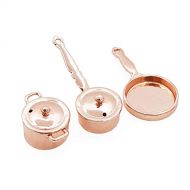 Odoria 1:12 Miniature Pots and Pans Metal Cooking Frying Pan Dollhouse Cookware Accessories, Copper