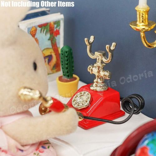  Odoria 1:12 Miniature Victorian Telephone Rotary Bedding Dollhouse Decoration Accessories, Red