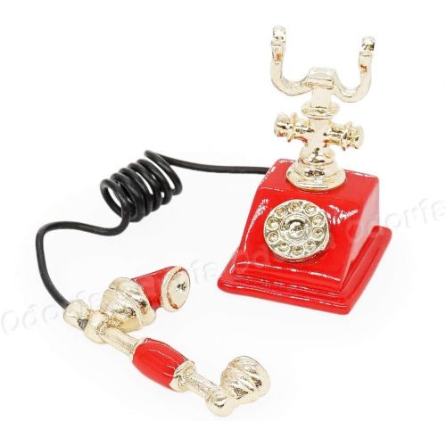  Odoria 1:12 Miniature Victorian Telephone Rotary Bedding Dollhouse Decoration Accessories, Red