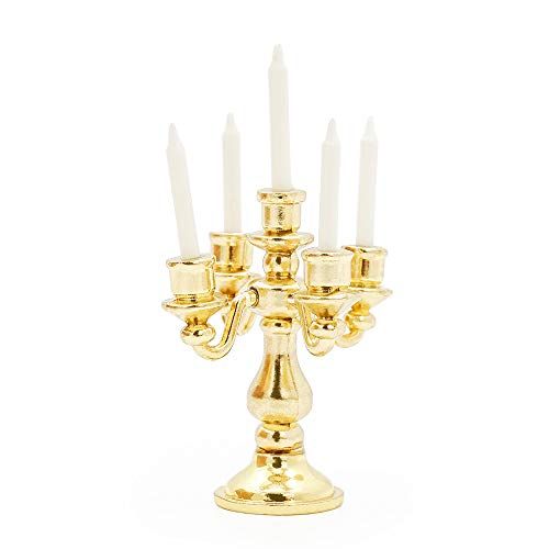  Odoria 1:12 Miniature Candle Holder Candlestick Dollhouse Vintage Furniture Accessories, Gold