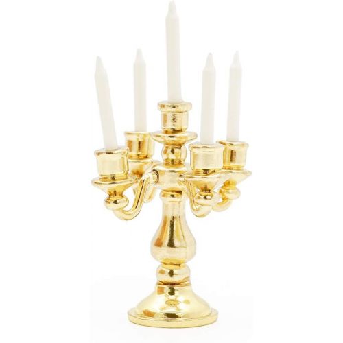  Odoria 1:12 Miniature Candle Holder Candlestick Dollhouse Vintage Furniture Accessories, Gold