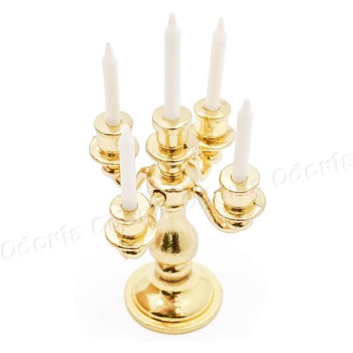  Odoria 1:12 Miniature Candle Holder Candlestick Dollhouse Vintage Furniture Accessories, Gold