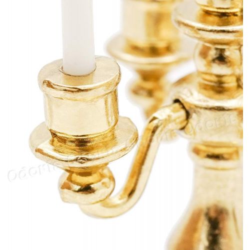  Odoria 1:12 Miniature Candle Holder Candlestick Dollhouse Vintage Furniture Accessories, Gold