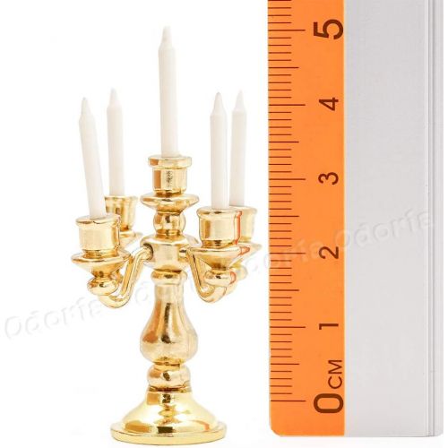  Odoria 1:12 Miniature Candle Holder Candlestick Dollhouse Vintage Furniture Accessories, Gold