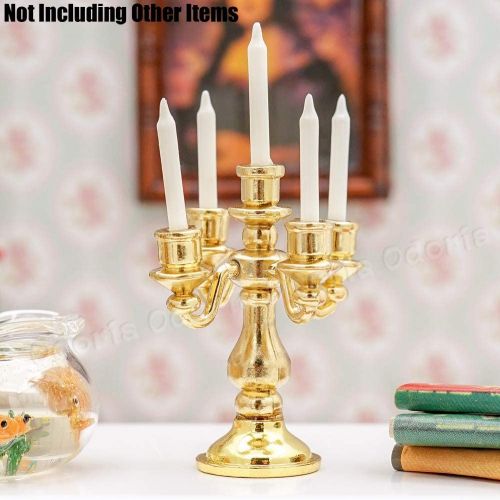  Odoria 1:12 Miniature Candle Holder Candlestick Dollhouse Vintage Furniture Accessories, Gold