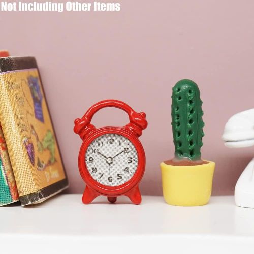  Odoria 1:12 Miniature Alarm Clock Dollhouse Decoration Accessories, Red