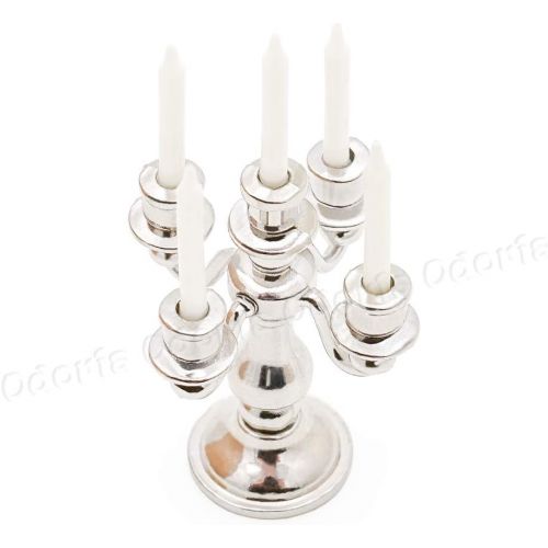  Odoria 1:12 Miniature Candle Holder Candlestick Dollhouse Vintage Furniture Accessories, Silver