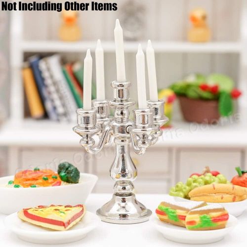  Odoria 1:12 Miniature Candle Holder Candlestick Dollhouse Vintage Furniture Accessories, Silver