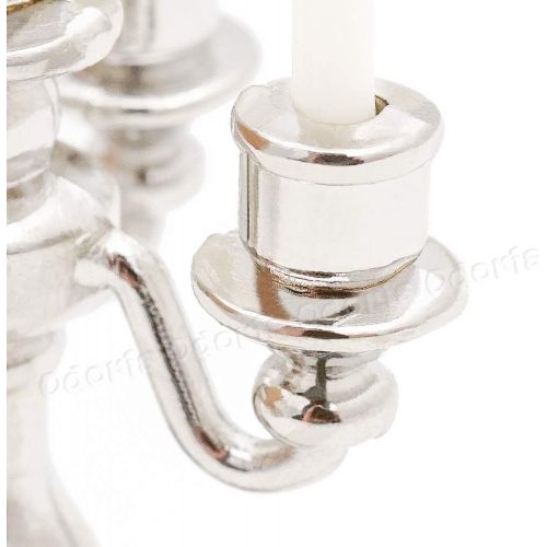  Odoria 1:12 Miniature Candle Holder Candlestick Dollhouse Vintage Furniture Accessories, Silver