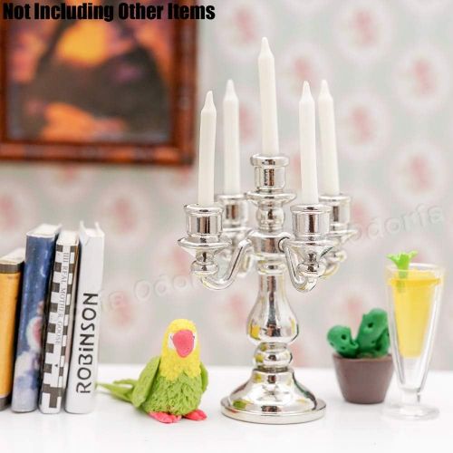  Odoria 1:12 Miniature Candle Holder Candlestick Dollhouse Vintage Furniture Accessories, Silver