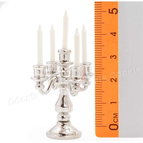  Odoria 1:12 Miniature Candle Holder Candlestick Dollhouse Vintage Furniture Accessories, Silver
