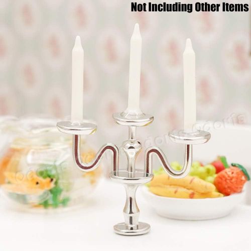  Odoria 1:12 Miniature Candle Holder Candlestick Candelabra Halloween Dollhouse Vintage Furniture Accessories, Silver