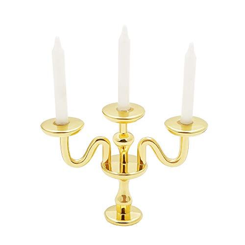  Odoria 1:12 Miniature Candle Holder Candlestick Candelabra Halloween Dollhouse Vintage Furniture Accessories, Gold