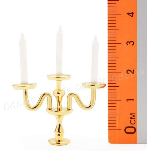  Odoria 1:12 Miniature Candle Holder Candlestick Candelabra Halloween Dollhouse Vintage Furniture Accessories, Gold