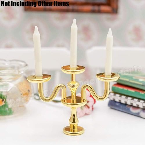  Odoria 1:12 Miniature Candle Holder Candlestick Candelabra Halloween Dollhouse Vintage Furniture Accessories, Gold