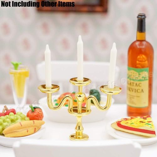  Odoria 1:12 Miniature Candle Holder Candlestick Candelabra Halloween Dollhouse Vintage Furniture Accessories, Gold