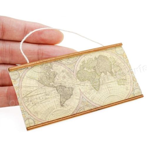  Odoria 1:12 Miniature World Map Wall Hanging Dollhouse Decoration Accessories