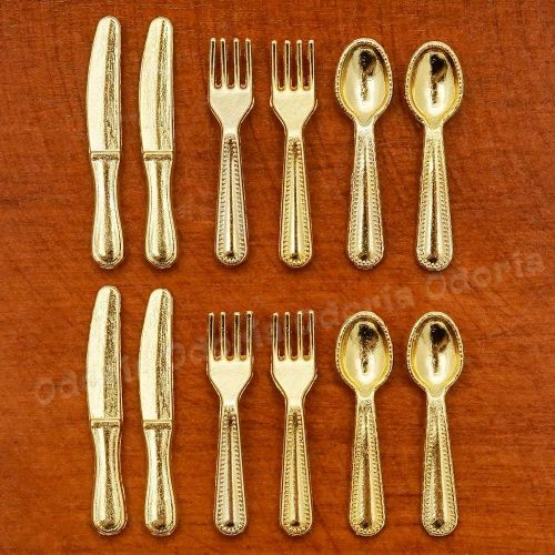  Odoria 1:12 Miniature 12Pcs Spoon Fork Knife Silverware Tableware Cutlery Dollhouse Kitchen Food Accessories