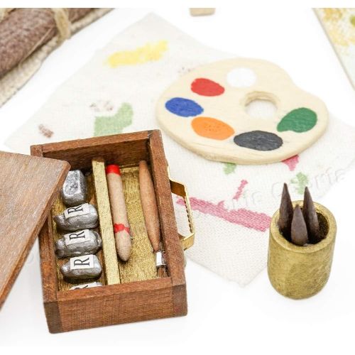  Odoria 1:12 Miniature Paint Easel Brush Art Supplies Dollhouse Decoration Accessories