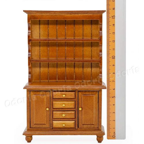  Odoria 1:12 Miniature Bookshelf Bookcase Kitchen Cabinet Cupboard Hutch Dollhouse Furniture Accessories, Brown