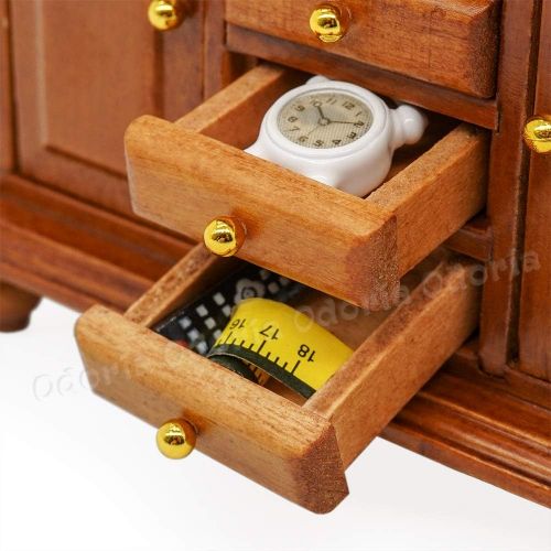  Odoria 1:12 Miniature Bookshelf Bookcase Kitchen Cabinet Cupboard Hutch Dollhouse Furniture Accessories, Brown