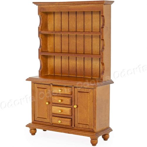 Odoria 1:12 Miniature Bookshelf Bookcase Kitchen Cabinet Cupboard Hutch Dollhouse Furniture Accessories, Brown