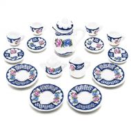 Odoria 1:12 Miniature 15Pcs Porcelain Tea Cup Sets Teapot Set Dollhouse Decoration Accessories, Blue Blossom
