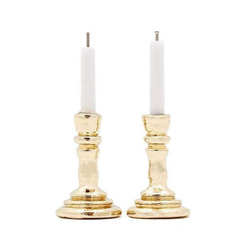  Odoria 1:12 Miniature Candle Holder Candlestick 2Pcs Dollhouse Vintage Furniture Accessories, Gold