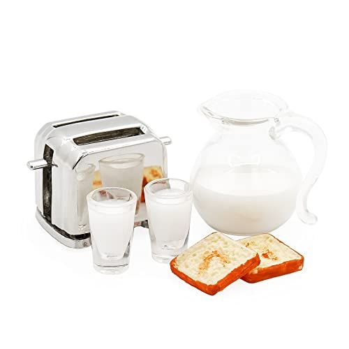  Odoria 1:12 Miniature Toaster Appliance Mini Pitcher Jug Milk Glasses Dollhouse Kitchen Food Accessories