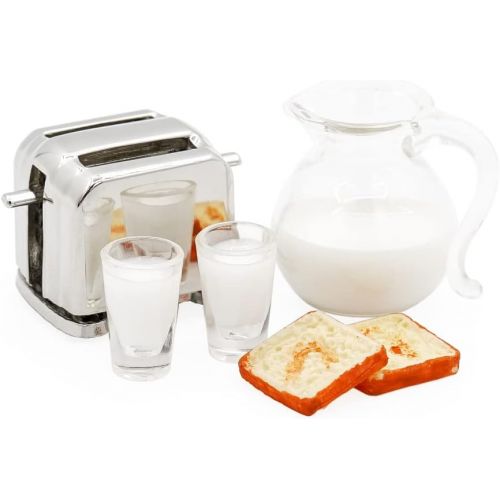  Odoria 1:12 Miniature Toaster Appliance Mini Pitcher Jug Milk Glasses Dollhouse Kitchen Food Accessories