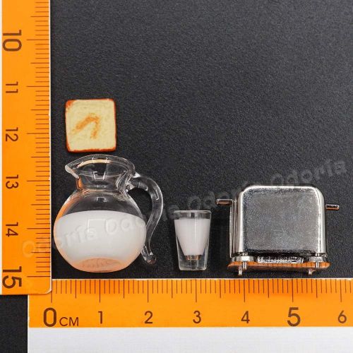  Odoria 1:12 Miniature Toaster Appliance Mini Pitcher Jug Milk Glasses Dollhouse Kitchen Food Accessories