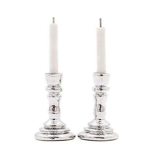  Odoria 1:12 Miniature Candle Holder Candlestick 2Pcs Dollhouse Vintage Furniture Accessories, Silver