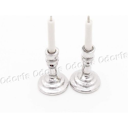  Odoria 1:12 Miniature Candle Holder Candlestick 2Pcs Dollhouse Vintage Furniture Accessories, Silver