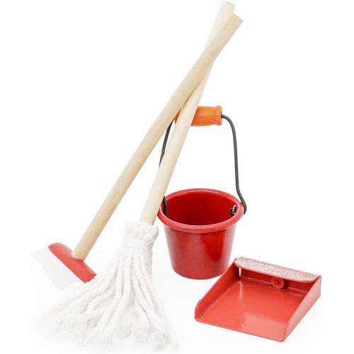  Odoria 1:12 Miniature Mop Bucket Cleaning Supplies Tools Dollhouse Decoration Accessories