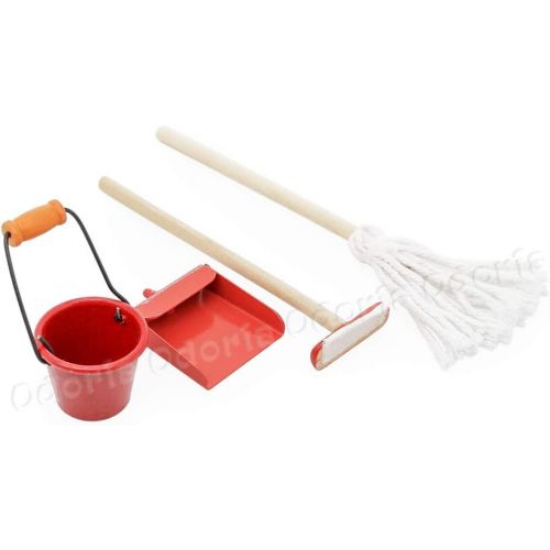  Odoria 1:12 Miniature Mop Bucket Cleaning Supplies Tools Dollhouse Decoration Accessories