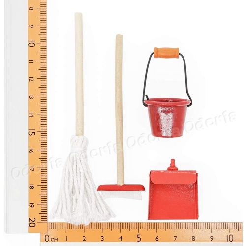  Odoria 1:12 Miniature Mop Bucket Cleaning Supplies Tools Dollhouse Decoration Accessories