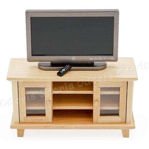  Odoria 1:12 Miniature TV Television with Stand Cabinet and Remote Dollhouse Living Room Furniture Accessories