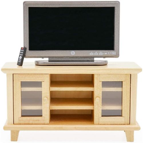  Odoria 1:12 Miniature TV Television with Stand Cabinet and Remote Dollhouse Living Room Furniture Accessories