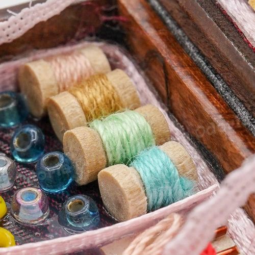  Odoria 1:12 Miniature 3-Tier Vintage Sewing Box Basket Scissor Needle Thread Tools Kit Dollhouse Decoration Accessories