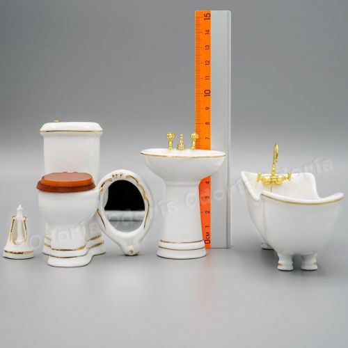  Odoria 1:12 Miniature Bathtub Toilet Bath Tub Set Dollhouse Bathroom Furniture Accessories