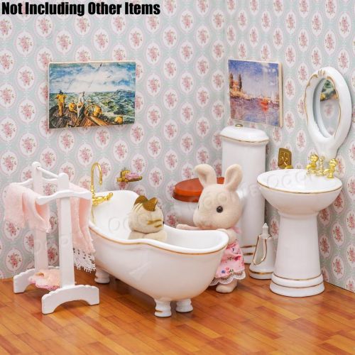  Odoria 1:12 Miniature Bathtub Toilet Bath Tub Set Dollhouse Bathroom Furniture Accessories