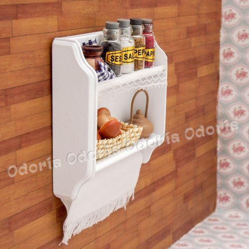  Odoria 1:6 Miniature Kitchen Shelf with Spice Jars Dollhouse Decoration Accessories, B