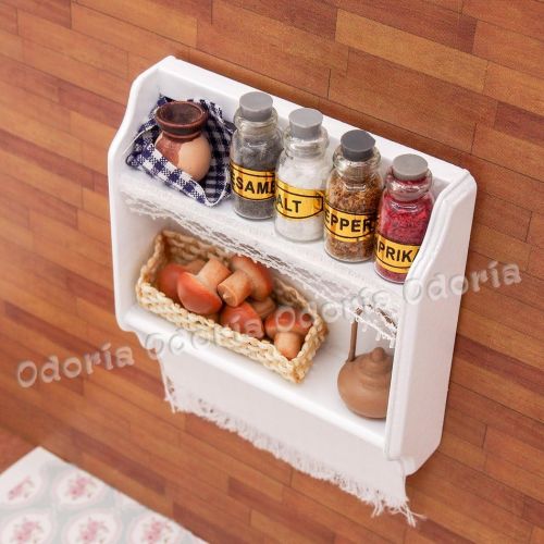  Odoria 1:6 Miniature Kitchen Shelf with Spice Jars Dollhouse Decoration Accessories, B
