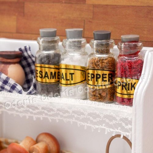  Odoria 1:6 Miniature Kitchen Shelf with Spice Jars Dollhouse Decoration Accessories, B