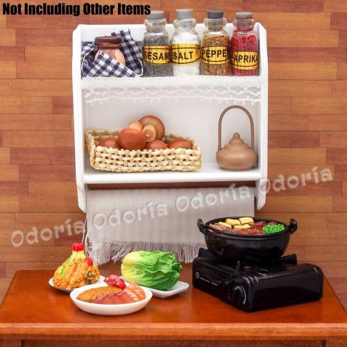  Odoria 1:6 Miniature Kitchen Shelf with Spice Jars Dollhouse Decoration Accessories, B