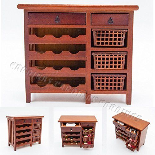  Odoria JAPAN Odoria 1:12 red wine cabinet shelf drawer miniature doll house and a wooden buffet hatch [parallel import goods]