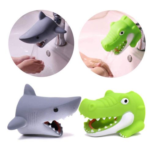  [아마존베스트]Odowalker Cartoon Faucet Extender Washbasin Bath Spout Cover Cute Animal Toy Faucet Cover Bath Safety Fun for Babies Toddlers Kids Children (Grey Shark)